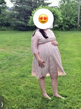 Seraphine Blush Lace Maternity Midi Dress